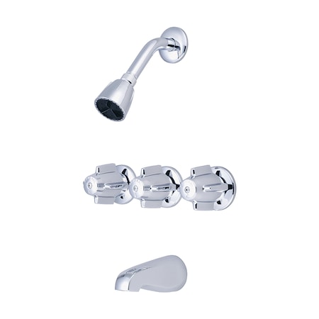 Central Brass 3-Handle Tub and Shower Set, Polished Chrome, Wall 80968
